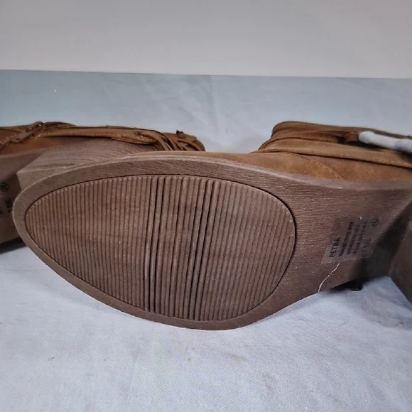 Sugar Brown Suede-Look Ankle Booties with Wrap Strap - Picture 5 of 7